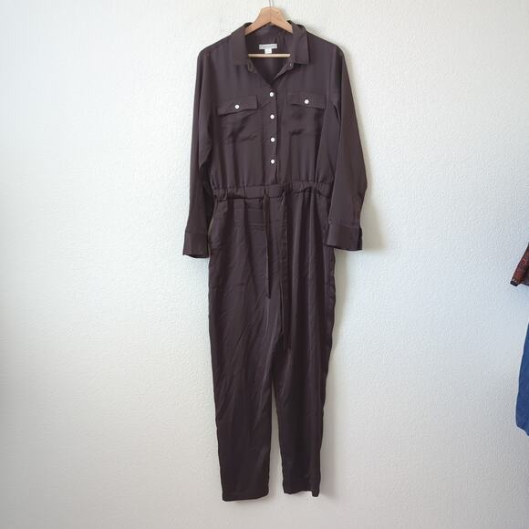 OUTERKNOWN Womens Jumpsuit Brown Silky Long Sleeve Size Small - Picture 2 of 7